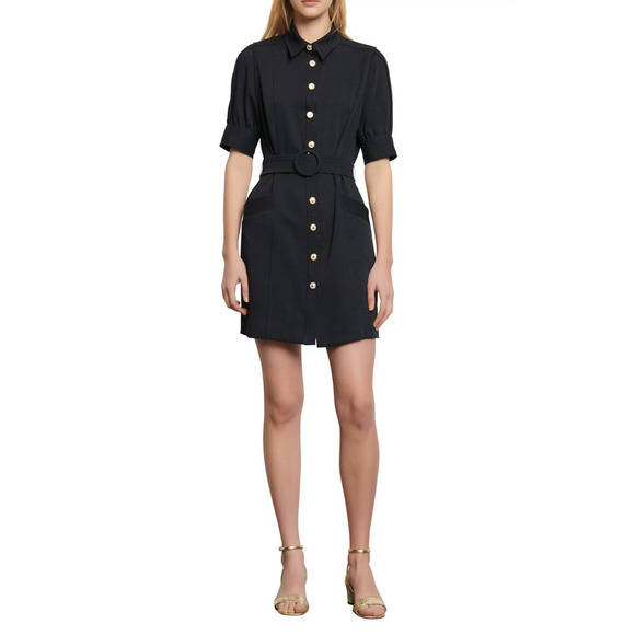Sandro Joody Belted Short Sleeve Minidress Black Size 38 (6 US) - Picture 1 of 2